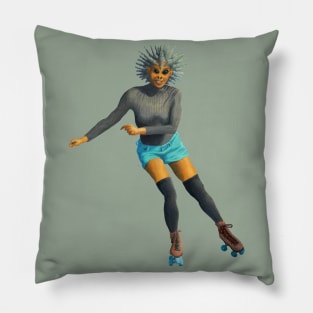 Alien Girl Roller Skates Rollergirl Art Pillow