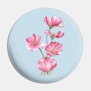 Pink Cosmos Flowers Watercolor Painting Pin