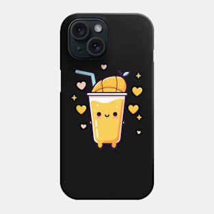 Kawaii Mango Drink with a Mango Slice and Hearts | Cute Kawaii Food Art Phone Case