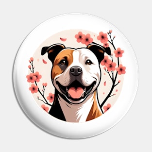 American Staffordshire Terrier Welcomes Spring with Cherry Blossoms Pin