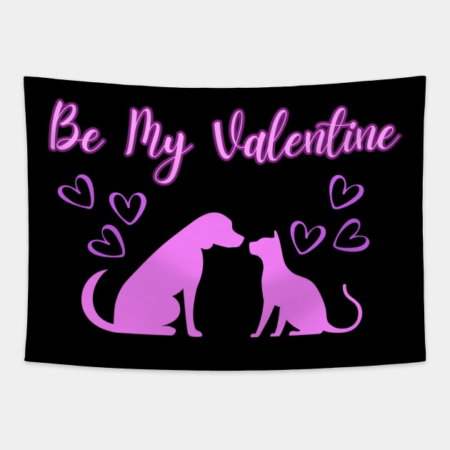 Be My Valentine, Romance, Romantic Puppy and Kitty Valentine Tapestry by BirdsnStuff