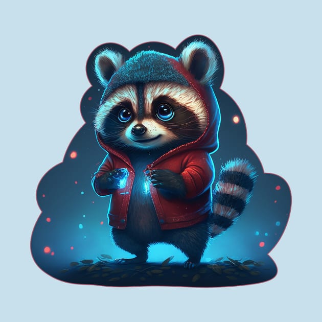 Magic Raccoon Wearing red sweater by JoJoLikesToast