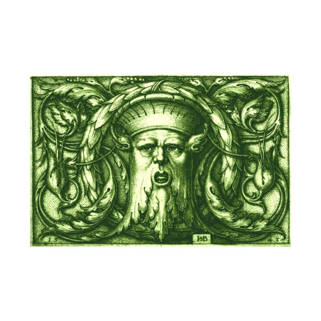 Green Man or Wild Man Renaissance Engraving Green by Pixelchicken