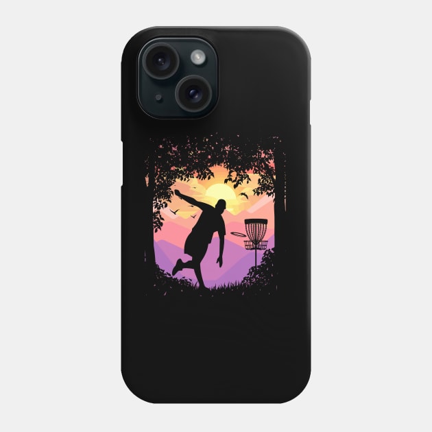 Disc Golf Pixel Sunset Tree Framed Disc Golfer Art Phone Case by TeeCreations