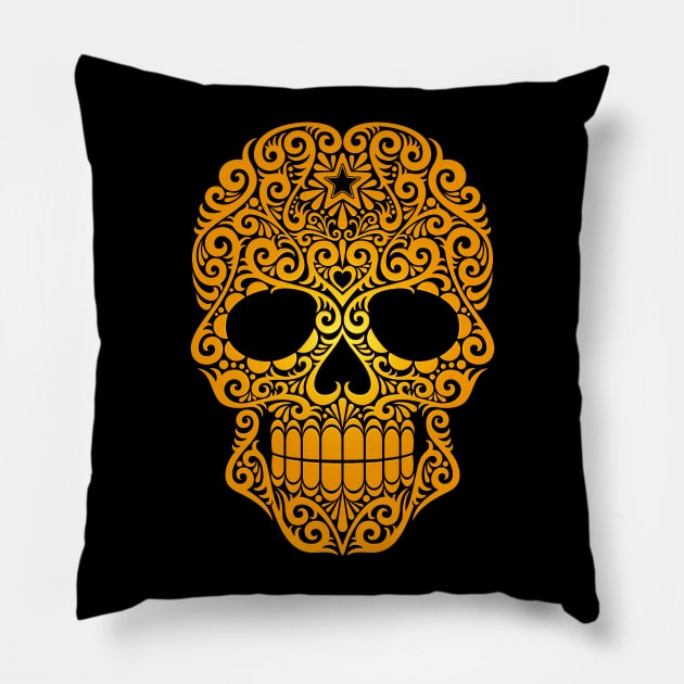 Yellow Swirling Sugar Skull Pillow by jeffbartels