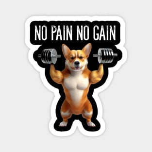 Fitness Gym Workout Motivation No Pain No Gain Funny Dog Bodybuilder Magnet