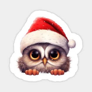 Christmas Peeking Baby Owl Magnet
