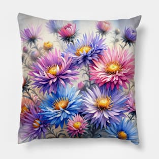 Vibrant Michaelmas daisies Decor - Watercolor Flower Pillow