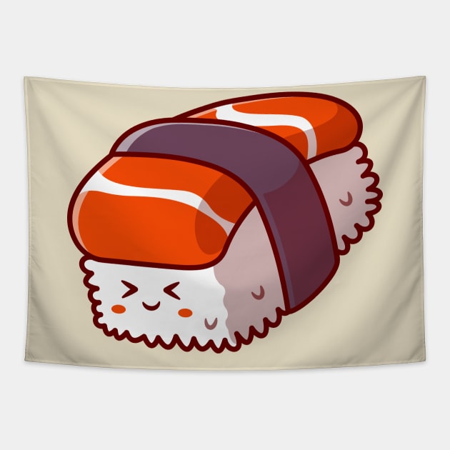 Cute Sushi Salmon Cartoon Illustration Tapestry by Catalyst Labs