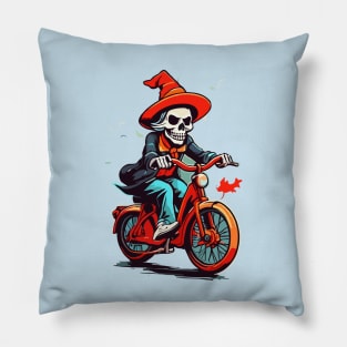 Witch skeleton riding bike Pillow