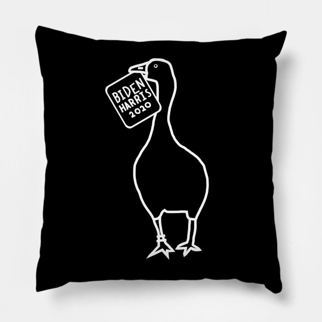 Whiteline Goose with Stolen Biden Harris Sign Pillow by ellenhenryart