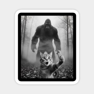 Bigfoot Selfie Cat Tee - Sasquatch Photobombing Feline Fun Magnet