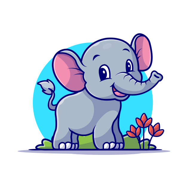 Cute Elephant Smiling Cartoon Vector Icon Illustration by Catalyst Labs