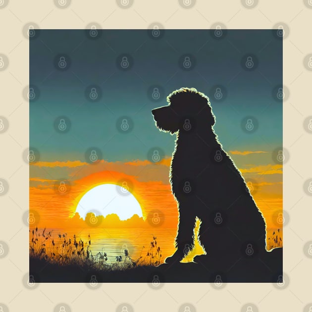 Retro Goldendoodle Sunset by Doodle and Things