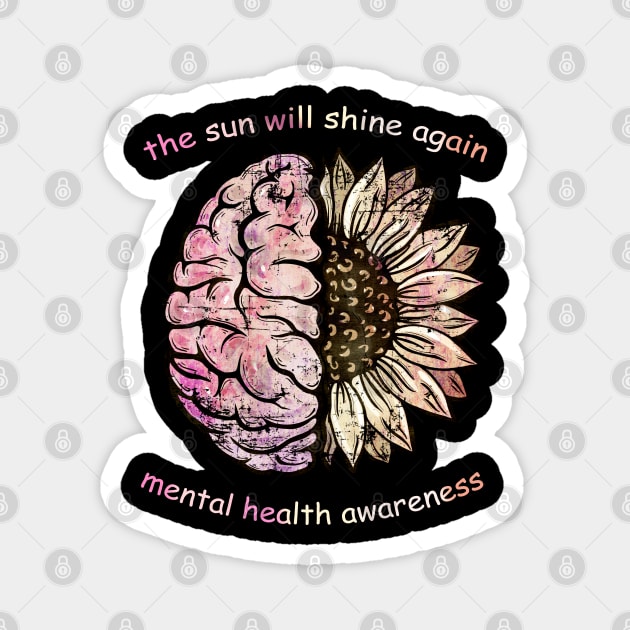 Brain Floral sunflower, Mental Health awareness Magnet by Collagedream