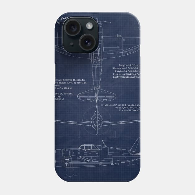 P47 Thunderbolt Blueprint Phone Case by Aircraft.Lover