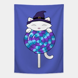 Halloween cat eating lollipop Tapestry