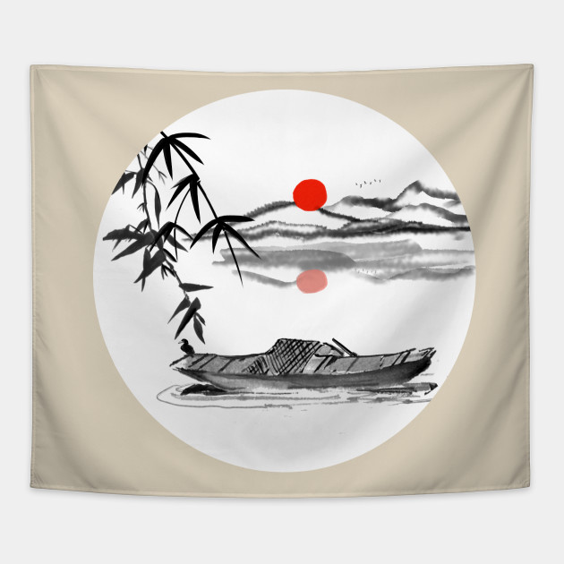 Chinese Ink And Wash Painting Ink Painting Tapestry Teepublic Au
