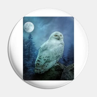 Moonlit Snowy owl Pin