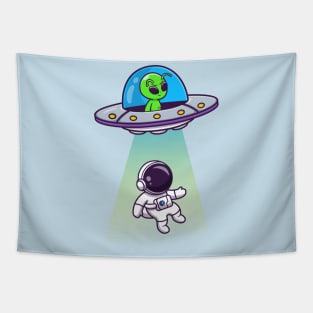 Cute Alien Spaceship UFO Invasion Astronaut Cartoon Tapestry