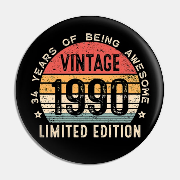 Vintage 1990, 33rd Birthday Gift 33 years old Pin by Shrtitude