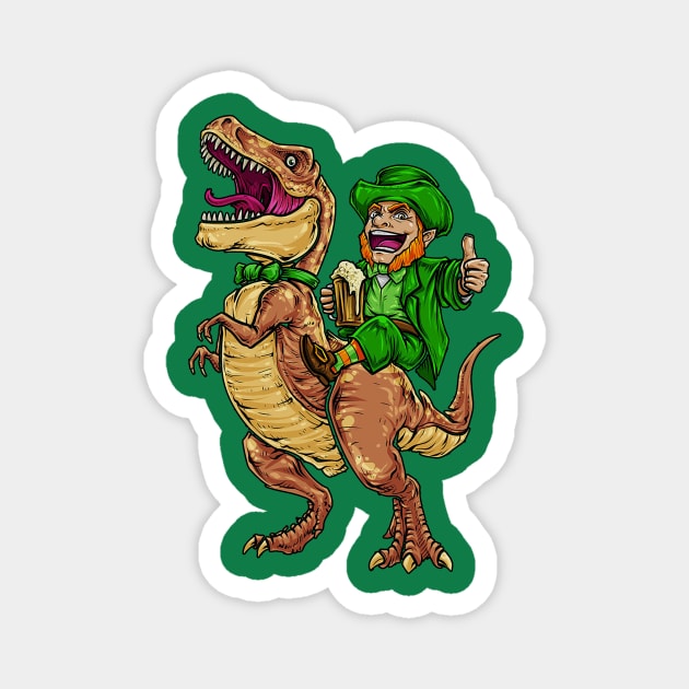 Leprechaun Riding Dinasour T Rex St Patrick Day Men Magnet by webster