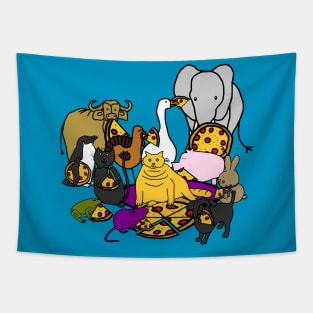 Animals Having a Pizza Party Tapestry