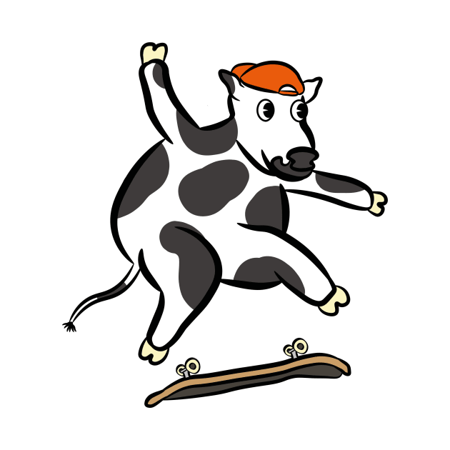 Cartoon cow doing a kickflip skating gnarly by Captain-Jackson