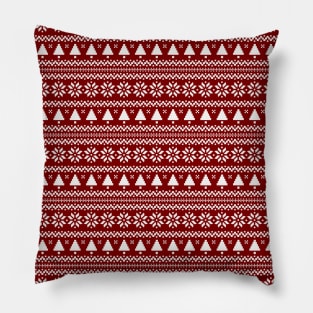 Dark Christmas Candy Apple Red Nordic Trees Stripe in White Pillow