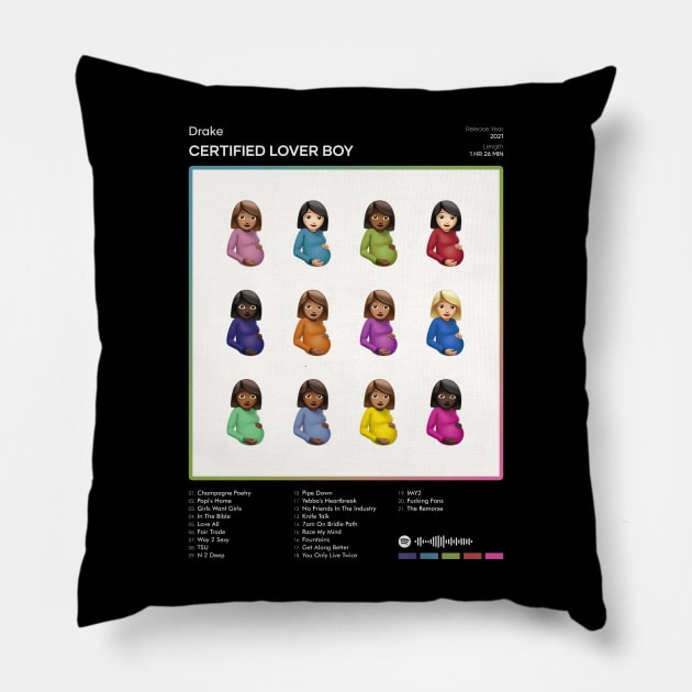 Drake - Certified Lover Boy Tracklist Album Pillow by 80sRetro