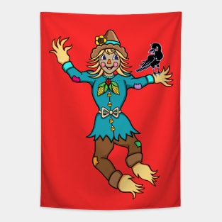 Cute Dancing Scarecrow and Crow Tapestry