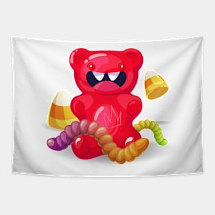 Gummy Bear plays with Candy Worms Tapestry