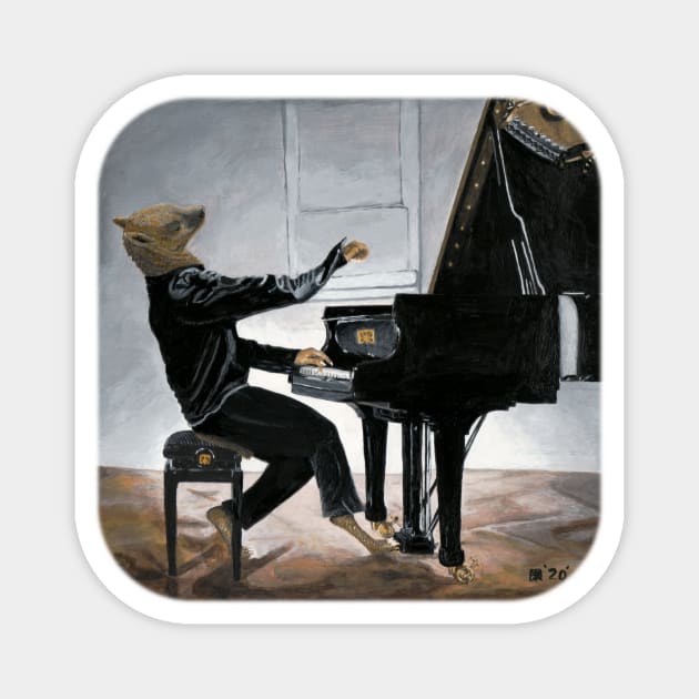 Gnoll Pianist Mythical Creature Fantasy Illustration Magnet by Helms Art Creations