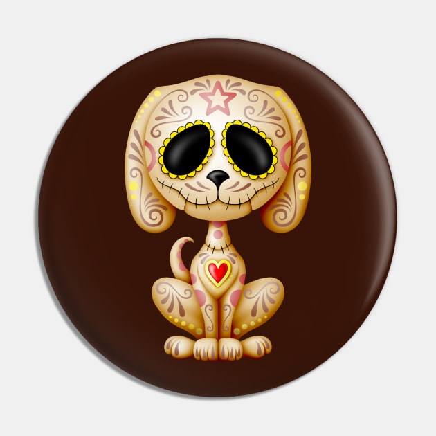 Brown Zombie Sugar Skull Puppy Dog Pin by jeffbartels