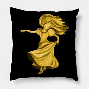 Gold Flamenco Dress Twirling Lady Pillow