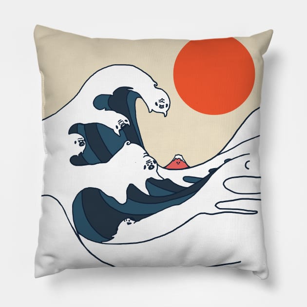 The Great Wave of Pugs Pillow by huebucket