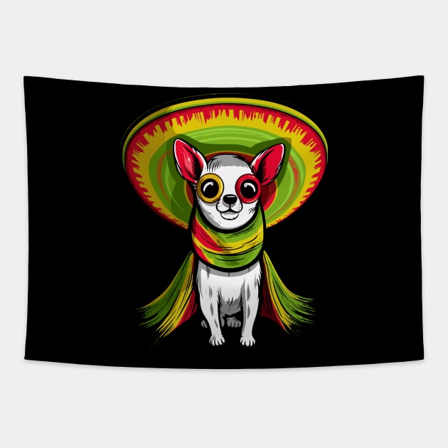 Charming Chihuahua in a Sombrero: Cute Cartoon Illustration Tapestry by TeeTrendz