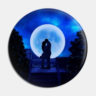 A boy and a girl are standing and making love in the moonlight. Pin