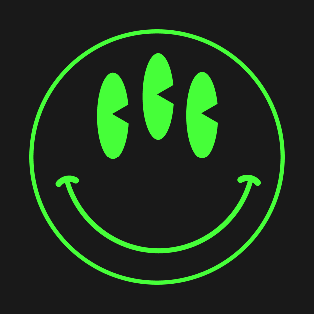 Trippy 90s acid house three eyed green smiley face by shannlp