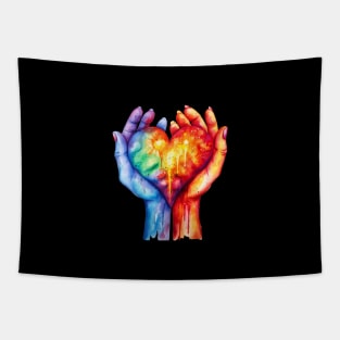 Watercolor Gradient Rainbow Heart In Hands T-Shirt Tapestry