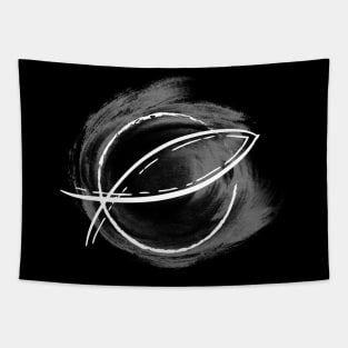 Christian Jesus Fish Symbol with Brushstroke Background Tapestry