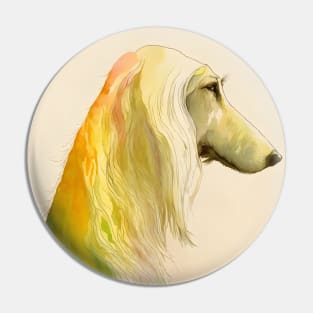 an abstract watercolor of an afghan hound in rainbow tones Pin