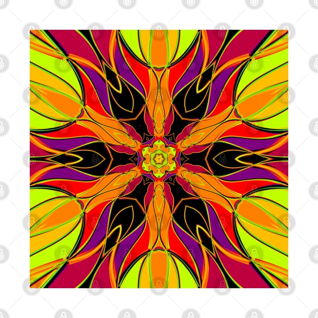 Cartoon Mandala Flower Orange Purple and Red by WormholeOrbital