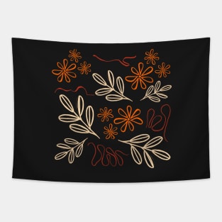 Orange Flowers and Leaves Pattern Tapestry