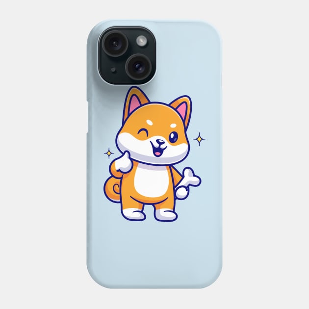 Cute Shiba Inu Holding Bone With Thumb Up Cartoon Phone Case by Catalyst Labs