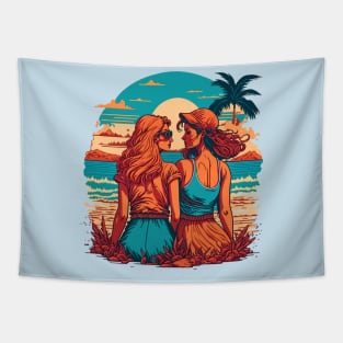 Two Girls on The Beach Tapestry