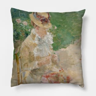 Young Woman Knitting by Berthe Morisot Pillow