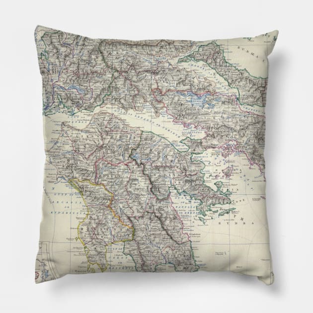 Vintage Map of Greece (1861) Pillow by Bravuramedia