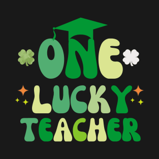 One Lucky Teacher Groovy Retro Teacher St Patrick's Day T-Shirt