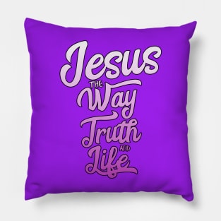 Jesus the way truth and life in white to purple gradient. Pillow